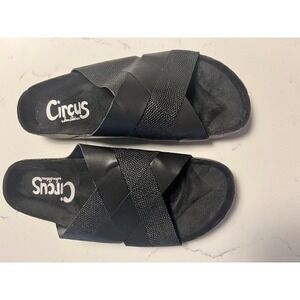Circus by Sam Edelman Womens Black Crisscross Slide Sandals Flat Cork Footbed